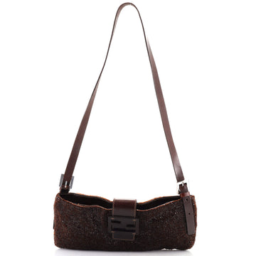 Fendi Zip Baguette Shoulder Bag Beaded Fabric