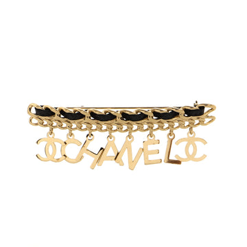 Chanel CC Logo Dangling Charms Brooch Metal with Leather