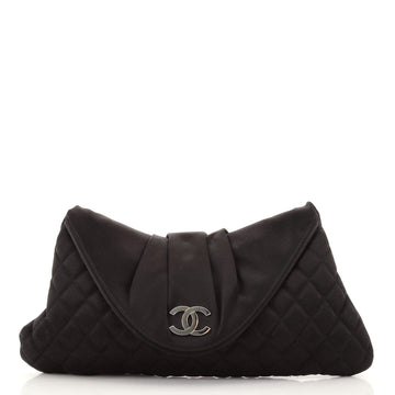 Chanel CC Half Moon Clutch Quilted Satin Large
