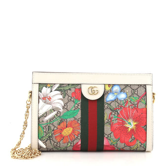 Gucci Ophidia Chain Shoulder Bag Flora GG Coated Canvas Small