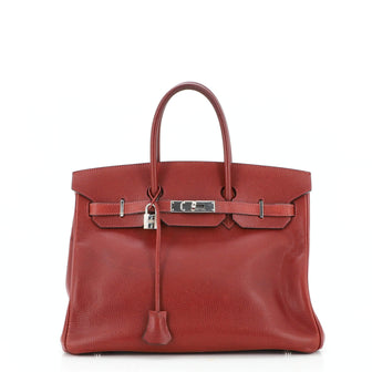 Hermes Birkin Handbag Red Vache Liegee with Palladium Hardware 35