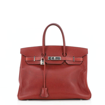 Hermes Birkin Handbag Red Vache Liegee with Palladium Hardware 35