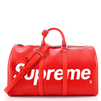 Louis Vuitton X Supreme Limited Edition Red Epi Bandouliere Duffle Keepall  45