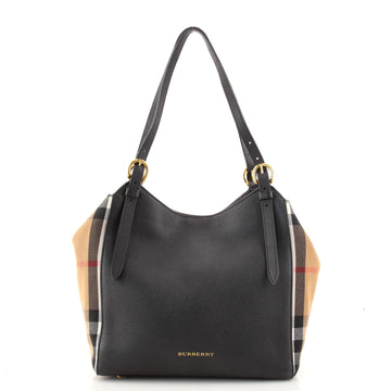 Burberry Canterbury Tote Leather and House Check Canvas Small