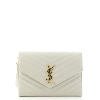 Saint Laurent Classic Monogram Flap Wristlet Clutch Matelasse Chevron Leather