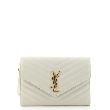 Saint Laurent Classic Monogram Flap Wristlet Clutch Matelasse Chevron Leather