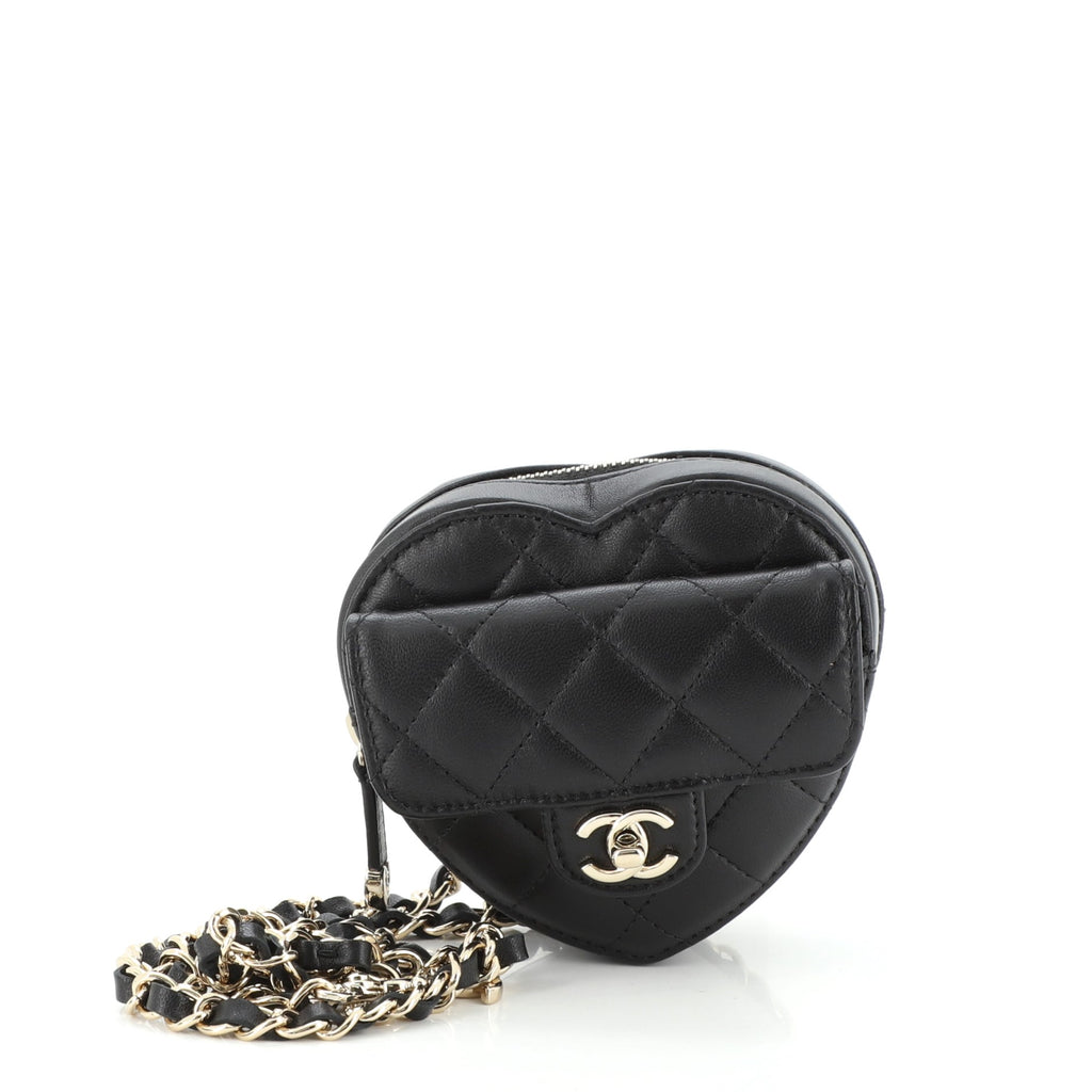 Chanel CC in Love Heart Belt Bag Quilted Lambskin Black 1405701