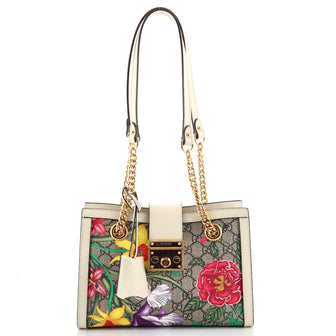 Gucci Padlock Chain Tote Flora GG Coated Canvas Small