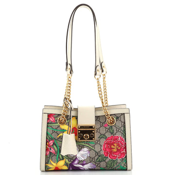 Gucci Padlock Chain Tote Flora GG Coated Canvas Small