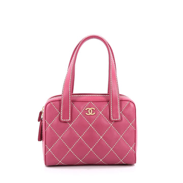 Chanel Surpique Zip Around Satchel Quilted Leather Small Pink