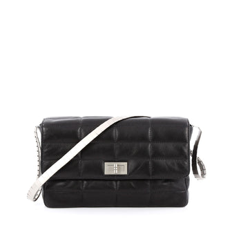 Chanel Vintage Chocolate Bar Mademoiselle Flap Bag Quilted Leather Medium Black
