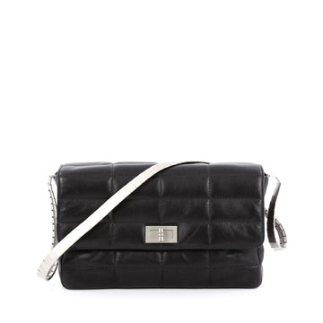 Chanel Vintage Chocolate Bar Mademoiselle Flap Bag Quilted Leather Medium Black