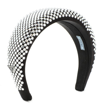 Prada Logo Headband Crystal Embellished Satin