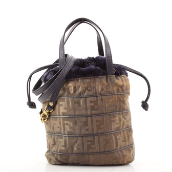 Fendi Vintage FF Convertible Drawstring Crossbody Bag Nylon with Shearling Small
