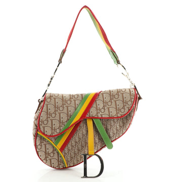 Christian Dior Vintage Rasta Saddle Bag Diorissimo Canvas Medium