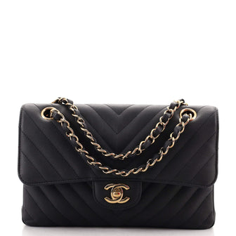 Chanel Classic Double Flap Bag Chevron Caviar Small