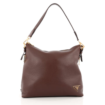 Prada Side Zip Hobo Vitello Daino Large Brown