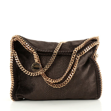 Stella McCartney Falabella Fold Over Bag Python Embossed Velvet Brown