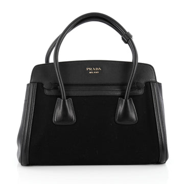 Prada Cuir Frame Convertible Tote Canvas and Saffiano Leather Small Black
