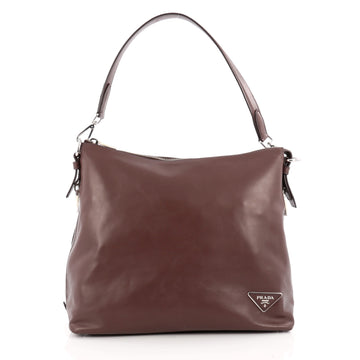 Prada Side Zip Hobo Soft Calfskin Large Brown
