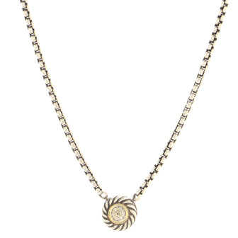 David Yurman Cookie Pendant Necklace Sterling Silver with 18K Yellow Gold and Diamonds 12mm