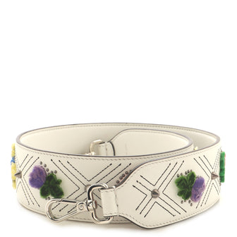 Fendi Flower Strap You Shoulder Strap Studded Leather with Velvet