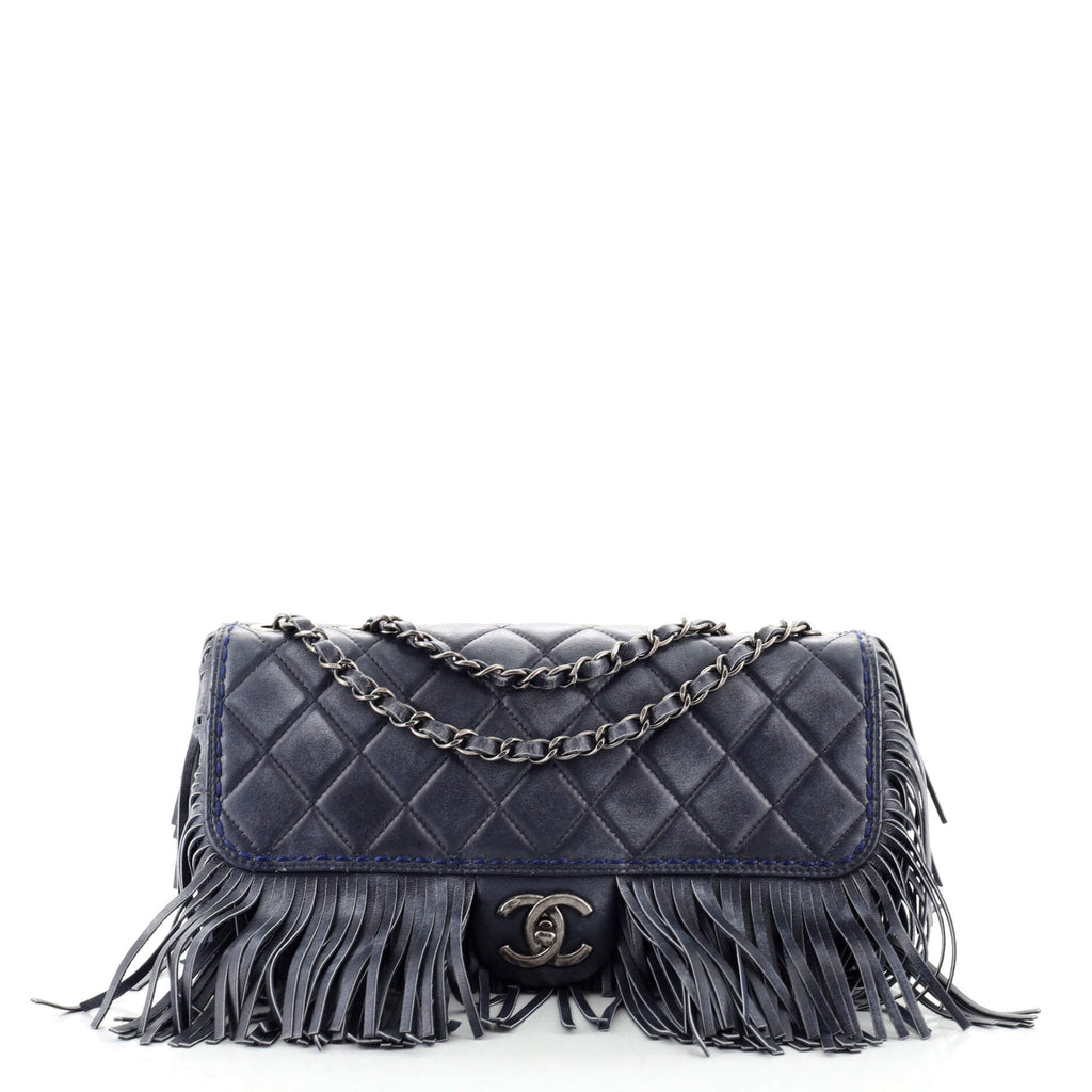 Chanel Paris-Dallas Fringe Flap Bag Quilted Leather Blue 1409281