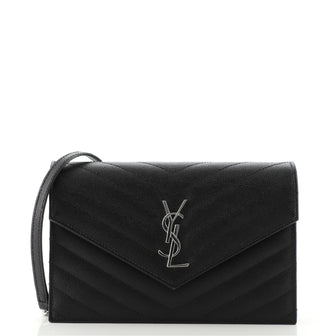 Saint Laurent Classic Monogram Wallet on Chain Matelasse Chevron Leather Small