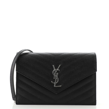Saint Laurent Classic Monogram Wallet on Chain Matelasse Chevron Leather Small