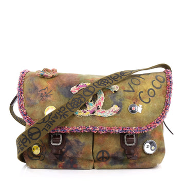 Chanel On The Pavement Graffiti Messenger Bag Canvas Large Green