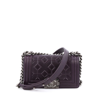 Chanel Boy Flap Bag Embossed Calfskin Small Purple