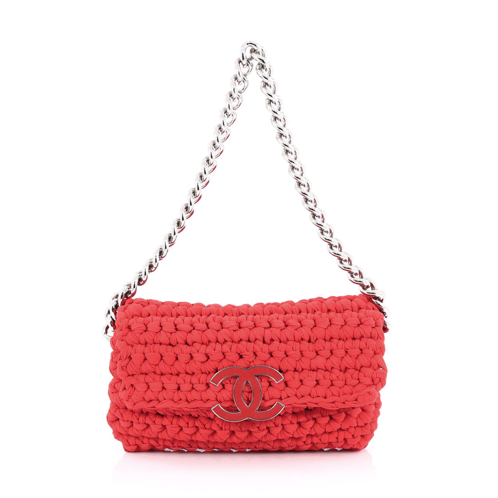 Buy Chanel Fancy Crochet Flap Bag Fabric Small Red 1410029