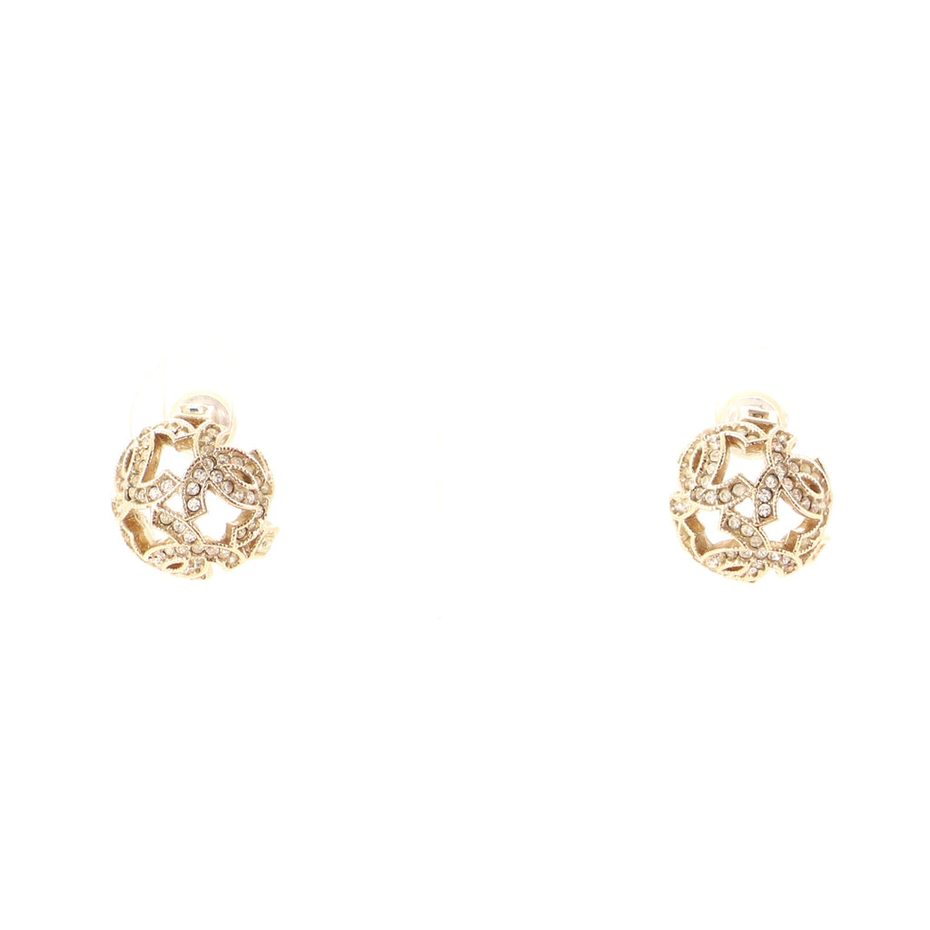 Chanel CC Stud Earrings Crystal Embellished Metal Gold 1410136