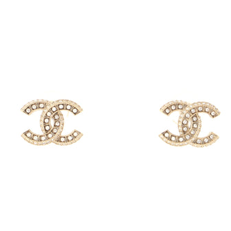 Chanel CC Stud Earrings Crystal Embellished Metal