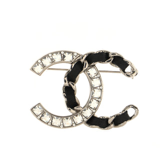 Chanel CC Chain Brooch Metal with Leather and Crystals