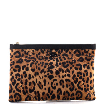 Dolce & Gabbana Zip Pouch Leopard Printed Canvas Medium