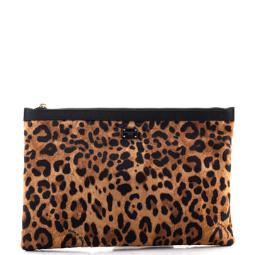 Dolce & Gabbana Zip Pouch Leopard Printed Canvas Medium