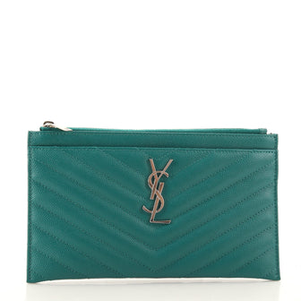 Saint Laurent Classic Monogram Zip Bill Pouch Matelasse Chevron Leather Medium