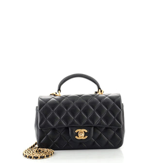 Chanel Classic Single Flap Top Handle Bag Quilted Lambskin Mini