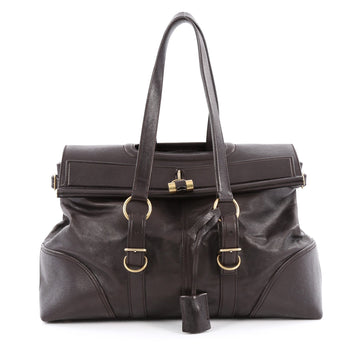 Saint Laurent Fold Over Duffle Bag Leather Large Brown