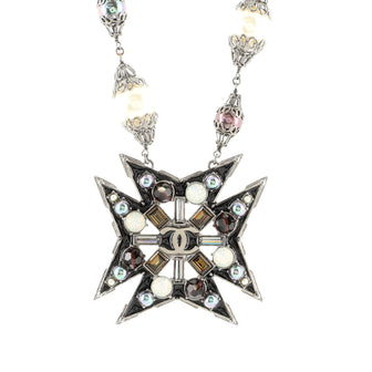 Chanel CC Star Short Pendant Necklace Metal with Faux Pearls and Crystals