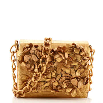 Nancy Gonzalez Chain Crossbody Bag Crocodile with Floral Applique Small
