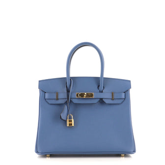 Hermes Birkin Handbag Blue Epsom with Gold Hardware 30
