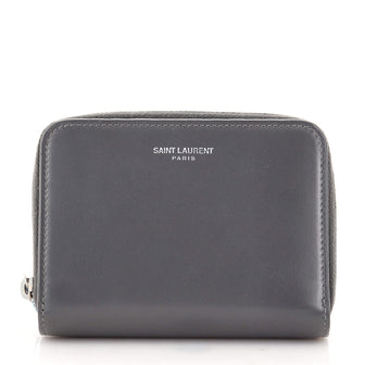 Saint Laurent Logo Zip Around Wallet Leather Compact