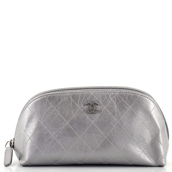 Chanel CC Cosmetic Pouch Quilted Metallic Aged Calfskin