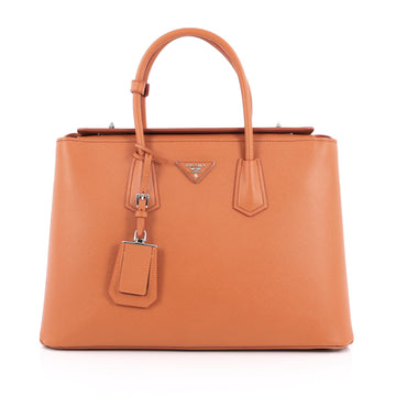 Prada Turnlock Twin Tote Saffiano Leather Medium Orange