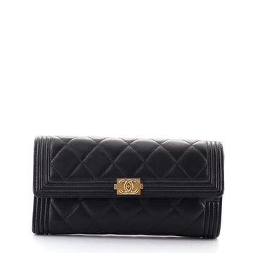 Chanel Boy Flap Wallet Quilted Lambskin Long