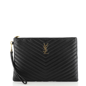 Saint Laurent Classic Monogram Wristlet Pouch Matelasse Chevron Leather Medium