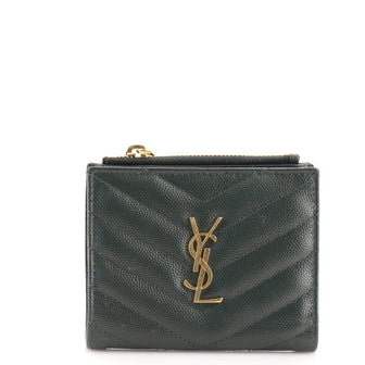 Saint Laurent Classic Monogram Compact Wallet Matelasse Chevron Leather