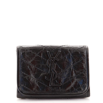 Saint Laurent Niki Trifold Wallet Matelasse Chevron Leather Compact